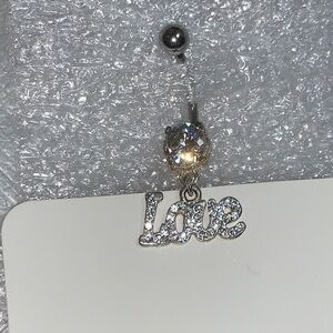 Crystal 'Love' Dangle Belly Ring - Silver Tone